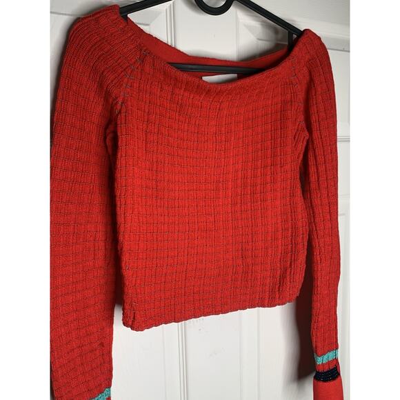 3.1 Phillip Lim Red crew neck Cropped Sweater Top with bell sleeve small - Picture 6 of 8